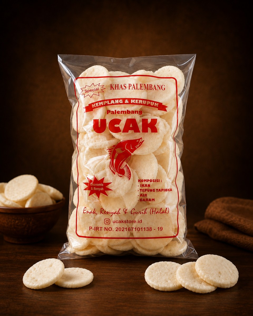 UCAK round fish crackers in premium packaging